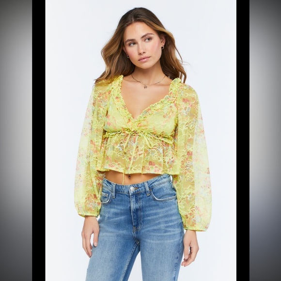 NWT FOREVER 21 LACE MESH TOP SMALL - Picture 1 of 3